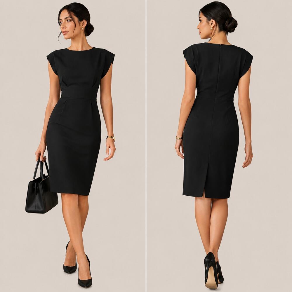 ZARA Basic Line  Business Black Bodycon Dress with Sculpted Seams Size S